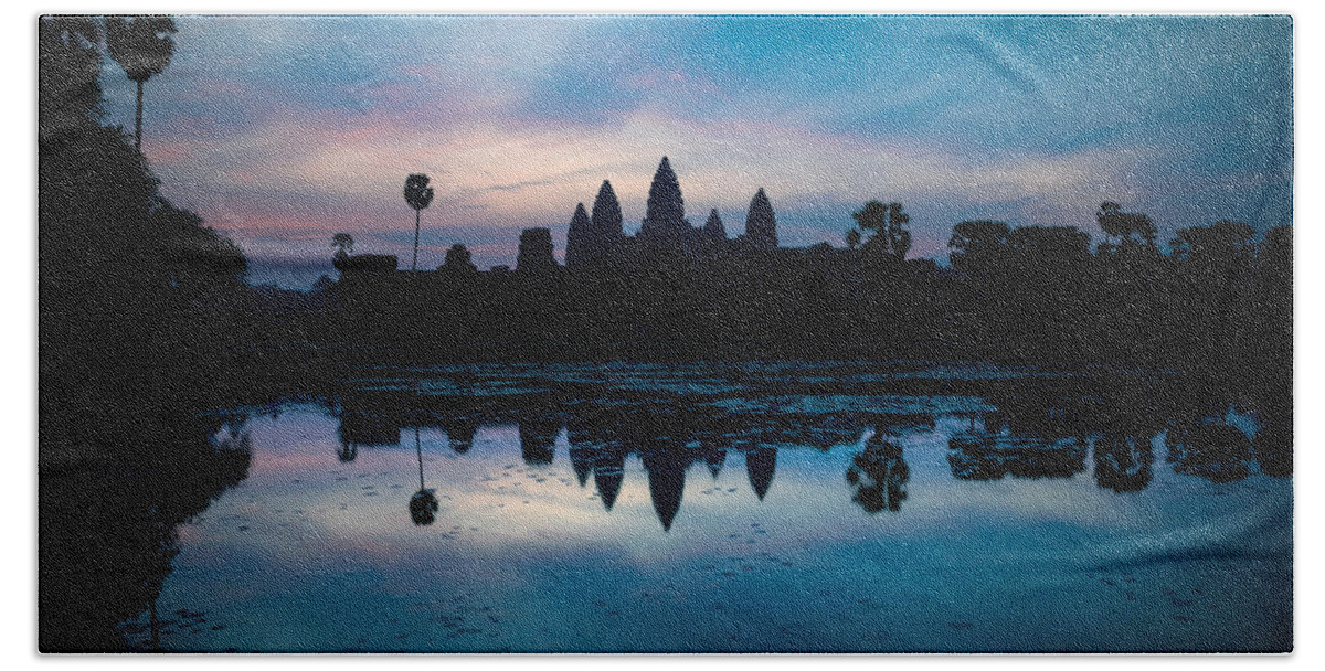 Photography Bath Towel featuring the photograph Temple At The Lakeside, Angkor Wat by Panoramic Images
