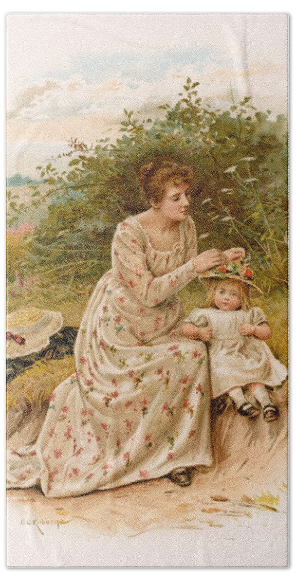 Alfred Lord Tennyson; Poems; Poet; Poetry; Beauty; Tennyson's Dora; Child; Hat; Flowers Hand Towel featuring the painting Tennyson s Dora by George Kilburne