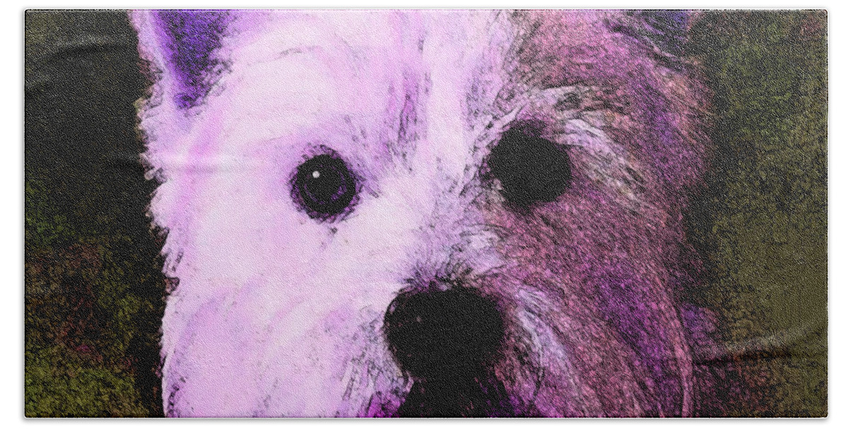 White Bath Towel featuring the painting Terrier Love by George Pedro