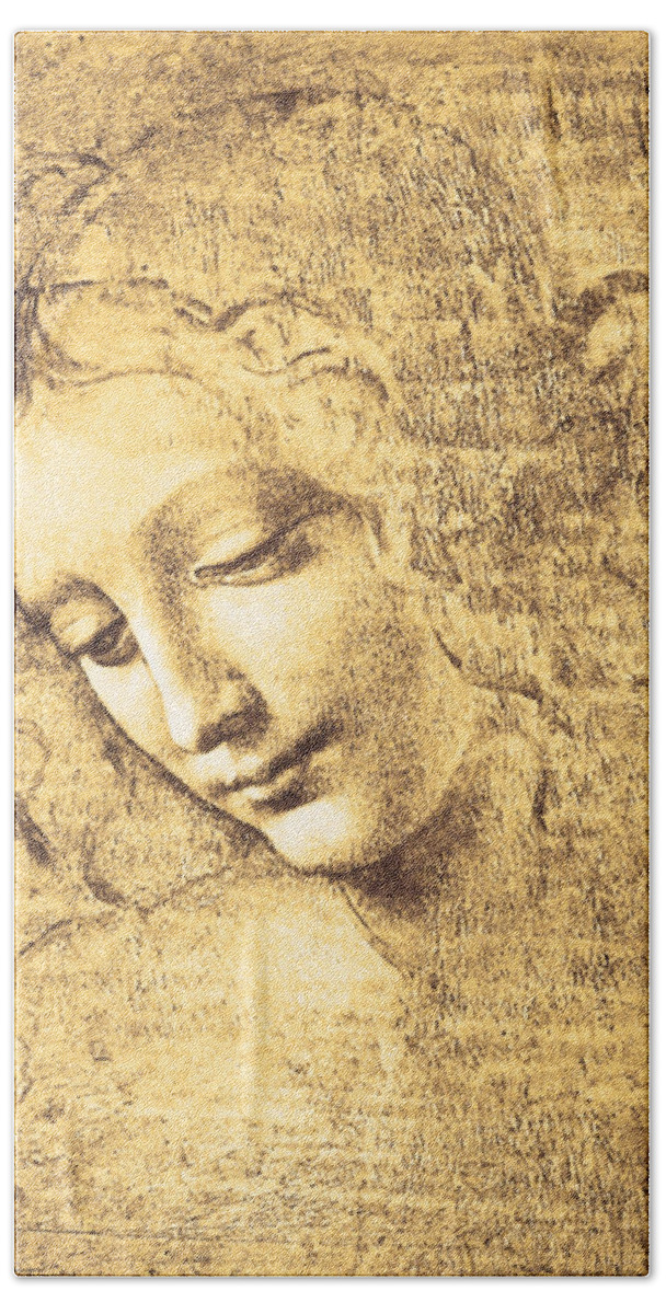 Leonardo Da Vinci Hand Towel featuring the painting Testa di fanciulla detta la scapigliata by Leonardo Da Vinci