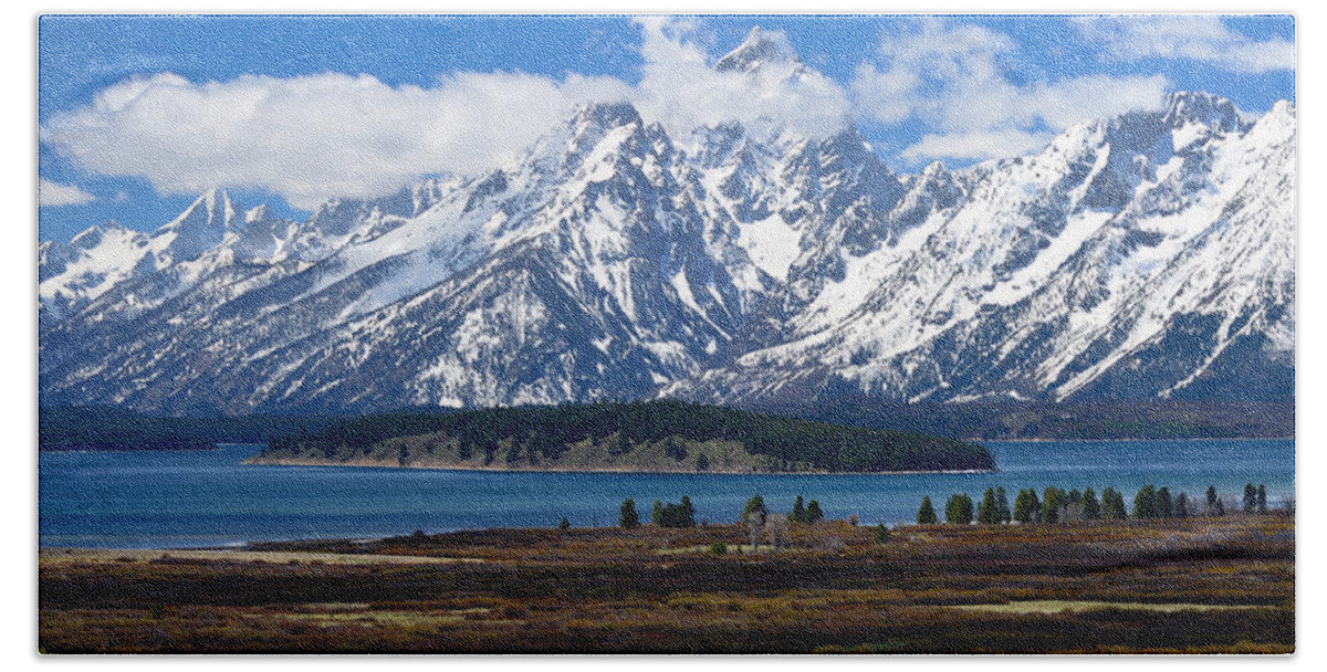 Tetons Bath Towel featuring the photograph Teton Panorama I Left Panel by Greg Norrell