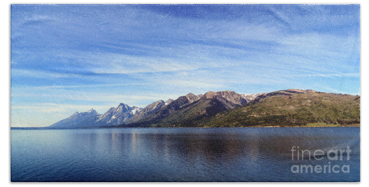 Tetons By The Lake Hand Towel featuring the photograph Tetons By The Lake by Ausra Huntington nee Paulauskaite