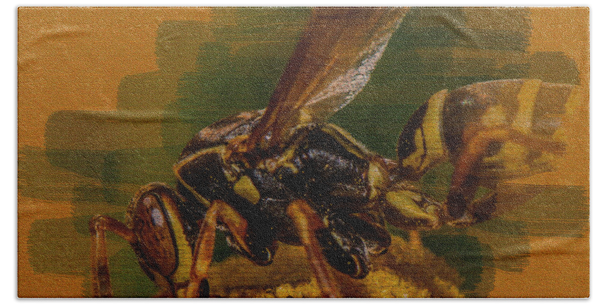 Macro Hand Towel featuring the photograph Textured Wasp by Paul Freidlund