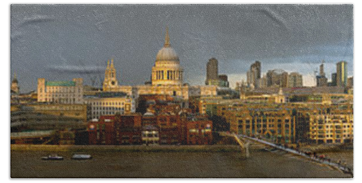 London Skyline Hand Towel featuring the photograph Thames with St Paul's panorama by Gary Eason