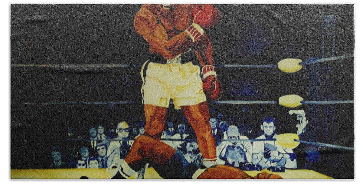 Iconic Athelete Muhammad Ali Vs. Sonny Liston Hand Towel featuring the painting The 2nd Fight by Femme Blaicasso