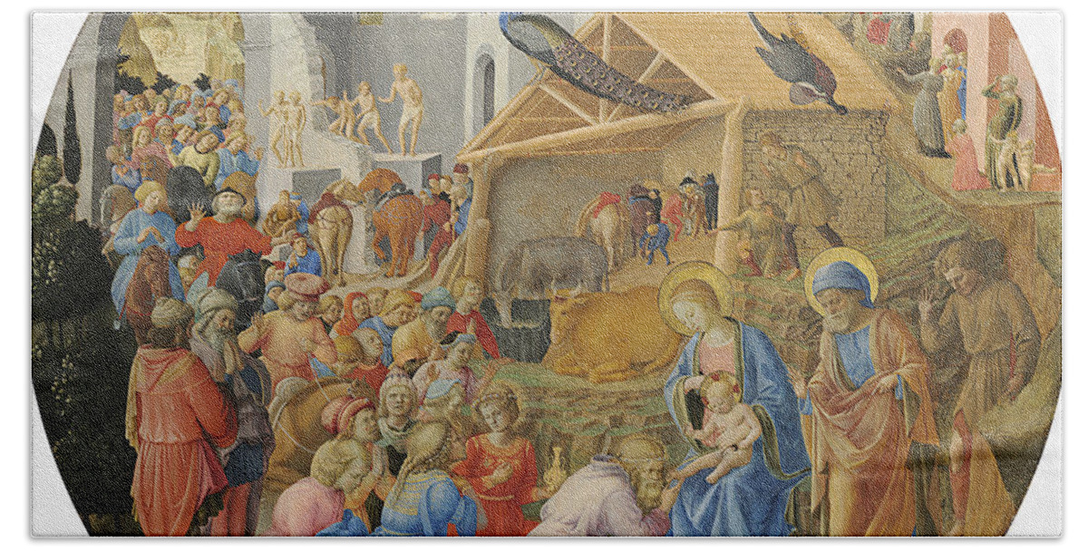 Nativity Bath Towel featuring the photograph The Adoration Of The Magi, C.1440-60 Tempera On Panel by Fra Angelico