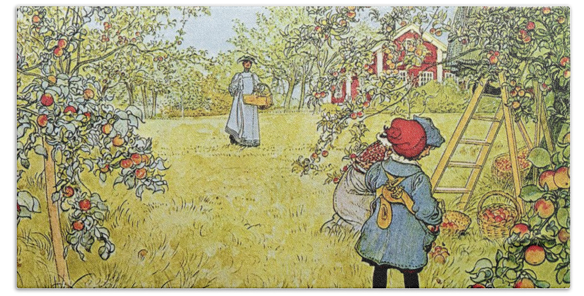 Fruit Bath Towel featuring the painting The Apple Harvest by Carl Larsson