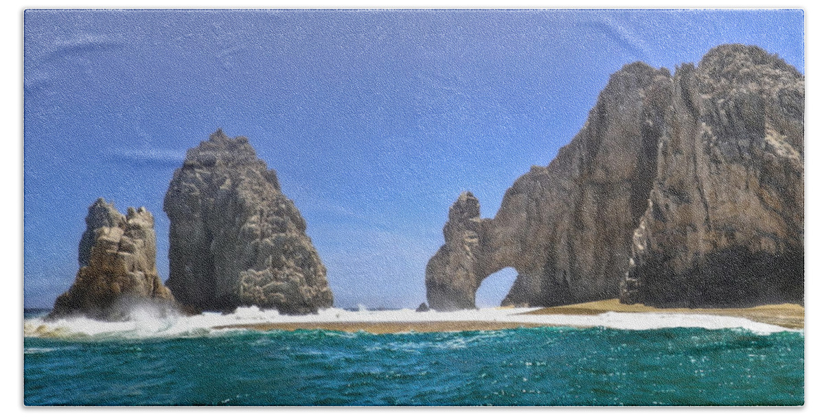 Arch Bath Towel featuring the photograph The Arch Cabo San Lucas on a low tide by Eti Reid