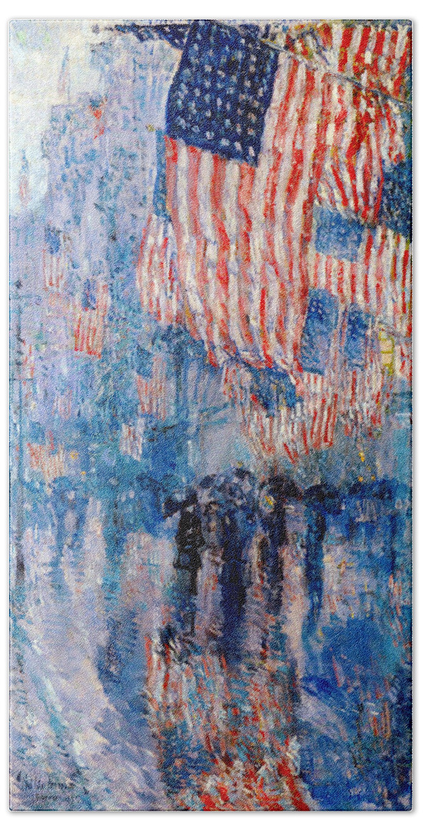 Frederick Childe Hassam Hand Towel featuring the digital art The Avenue In The Rain by Frederick Childe Hassam