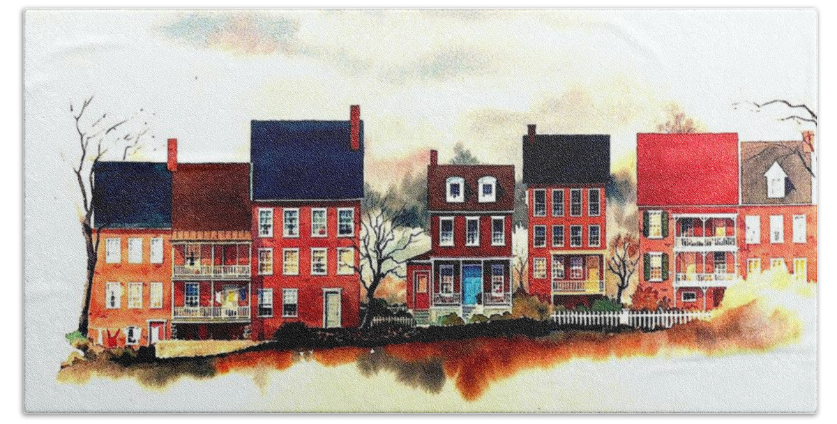 Old New Castle Delaware Bath Towel featuring the painting The Back of the Strand by William Renzulli