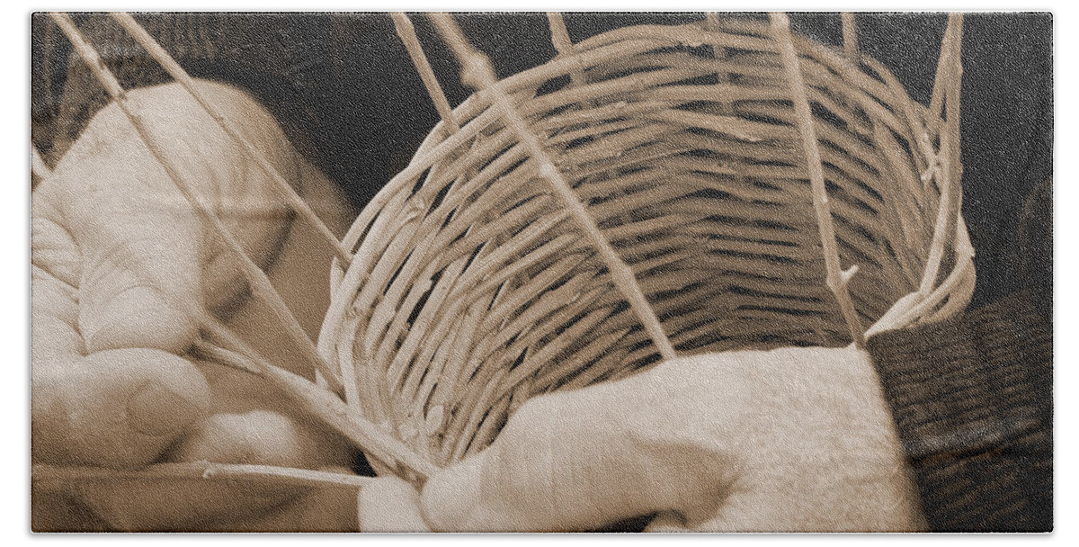 Sepia Hand Towel featuring the photograph The Basket Weaver by Marcia Socolik