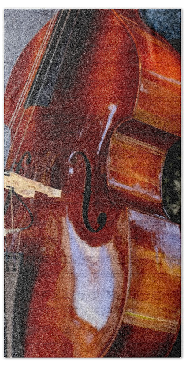 Bass Fiddle Hand Towel featuring the mixed media The Bass of Music by Kae Cheatham