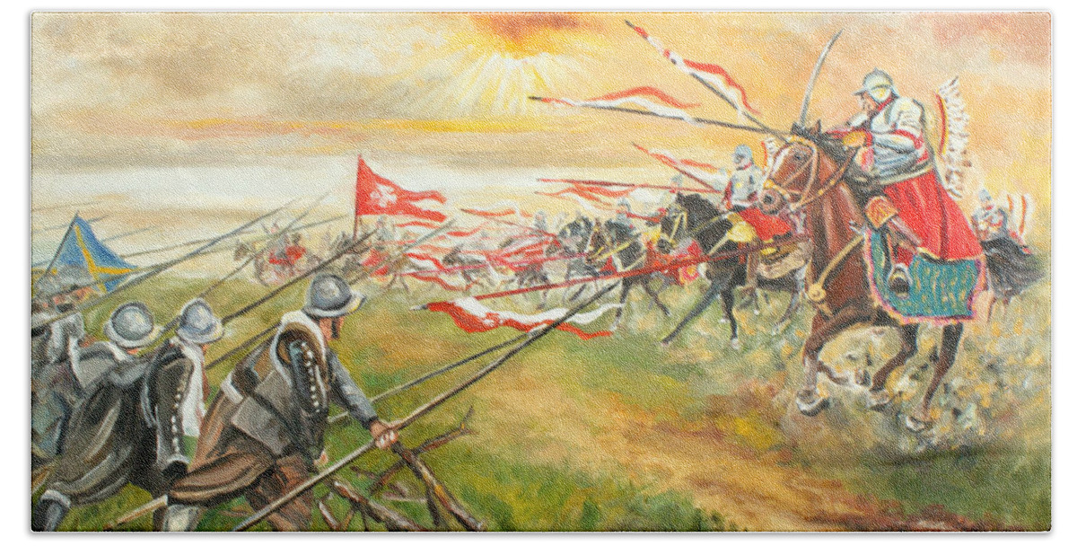 Battle Scene Hand Towel featuring the painting The Battle of Kircholm by Luke Karcz