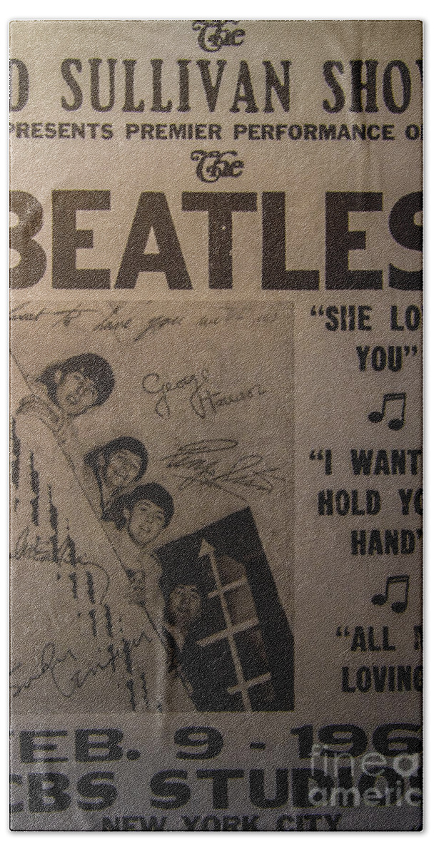 The Beatles Ed Sullivan Show Poster Hand Towel featuring the photograph The Beatles Ed Sullivan Show Poster by Mitch Shindelbower
