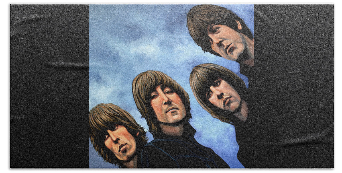The Beatles Bath Sheet featuring the painting The Beatles Rubber Soul by Paul Meijering