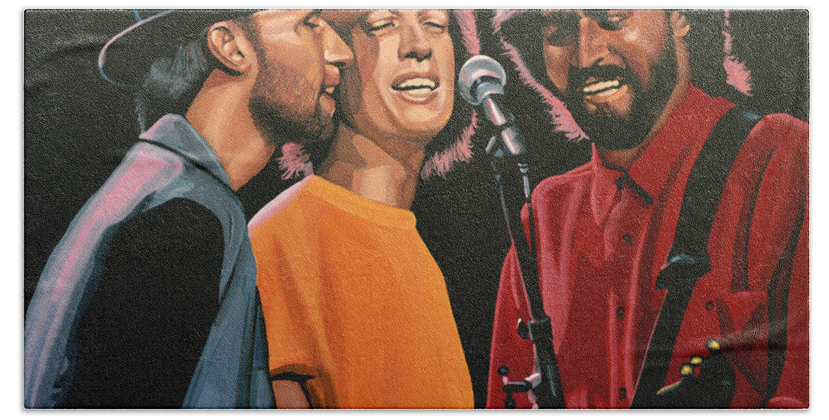 The Bee Gees Hand Towel featuring the painting The Bee Gees by Paul Meijering