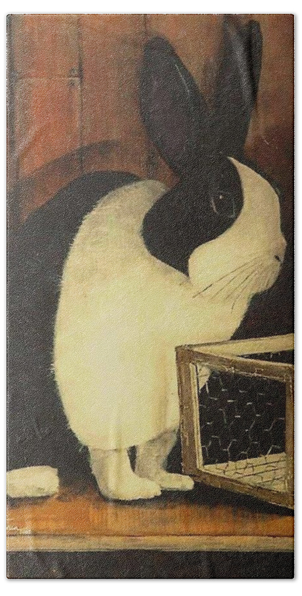 Images Bath Towel featuring the painting The Black and White Dutch Rabbit 2 by Diane Strain