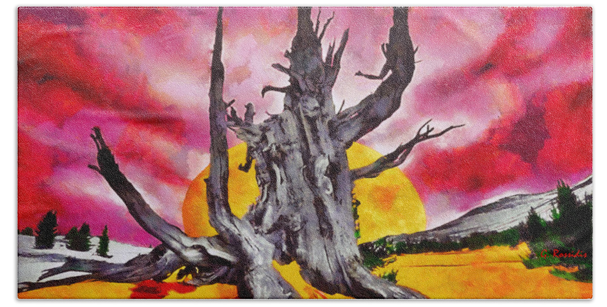 Rossidis Bath Towel featuring the painting The bleeding tree by George Rossidis