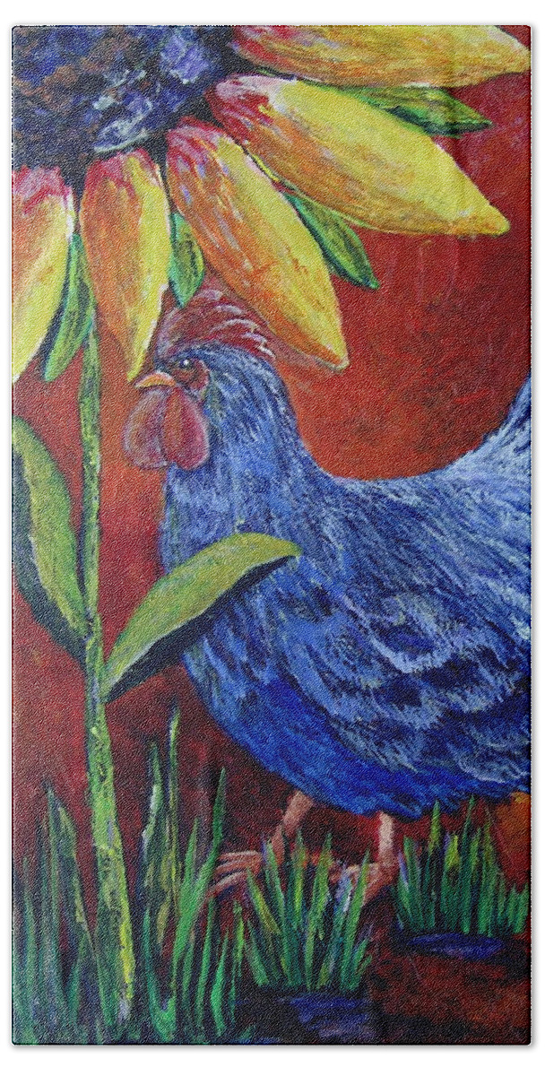 Rooster Bath Towel featuring the painting The Blue Rooster by Suzanne Theis