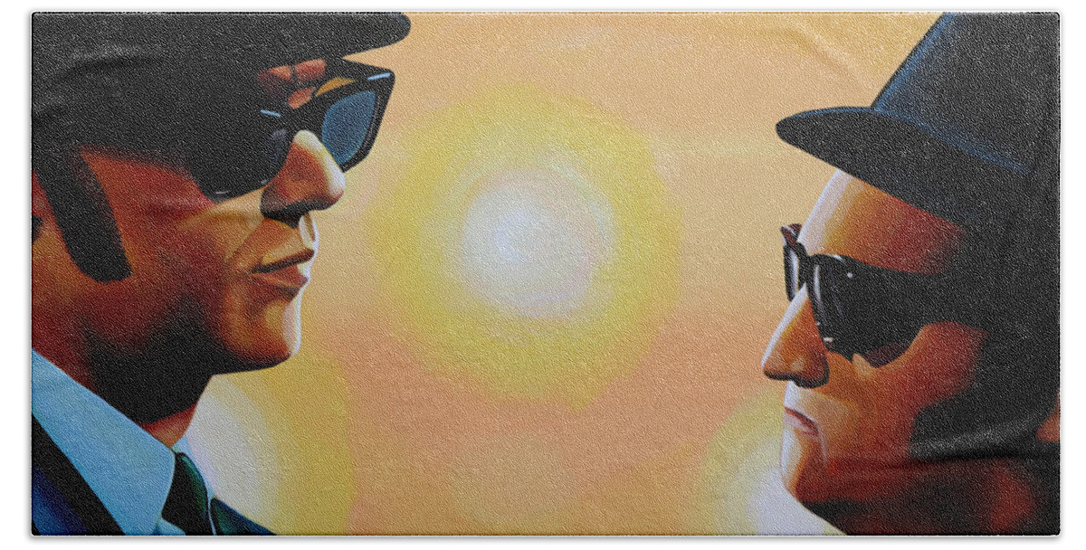 The Blues Brothers Hand Towel featuring the painting The Blues Brothers by Paul Meijering