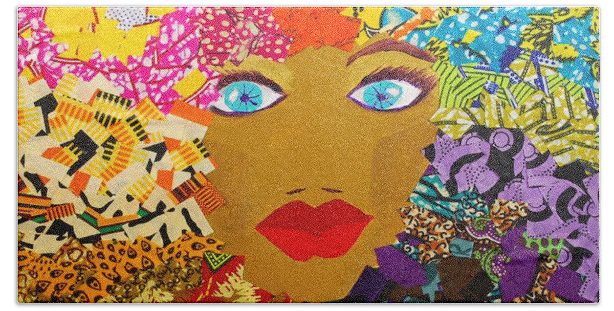 Collage Hand Towel featuring the tapestry - textile The Bluest Eyes by Apanaki Temitayo M