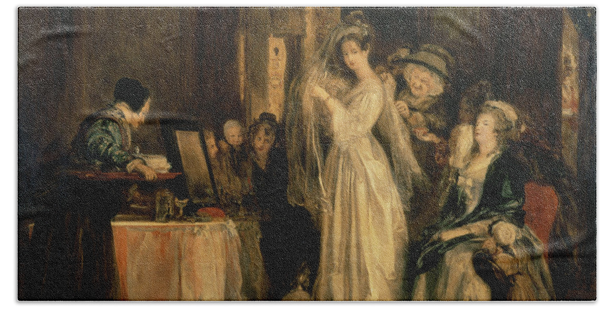 Wedding Dress Hand Towel featuring the photograph The Bride At Her Toilet On The Day Of Her Wedding, 1838 Oil On Canvas by David Wilkie
