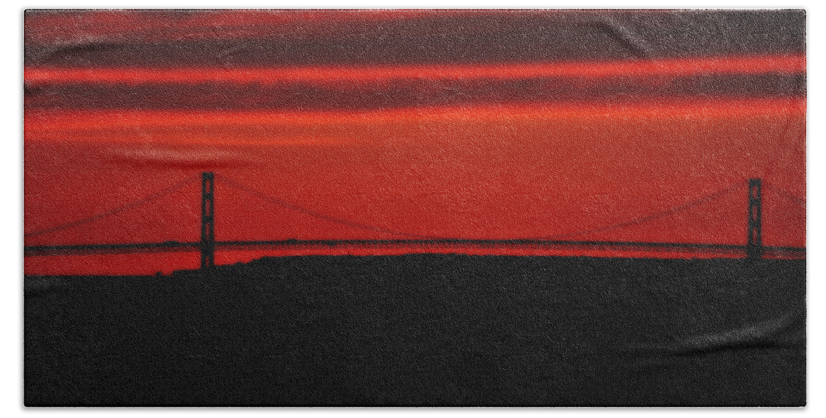 Mackinac Bridge Bath Towel featuring the photograph The Bridge At Sunset by Marysue Ryan