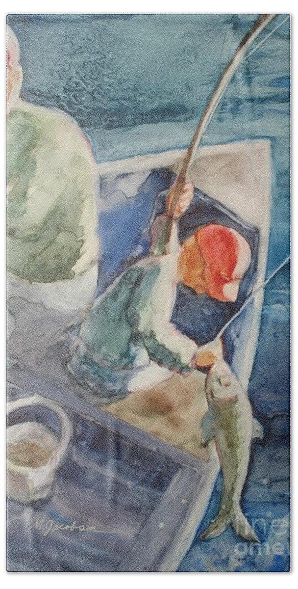 Boys Bath Towel featuring the painting The Catch by Marilyn Jacobson