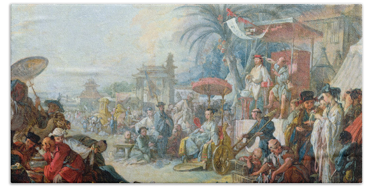 Birdcage Bath Towel featuring the photograph The Chinese Fair, C.1742 Oil On Canvas by Francois Boucher