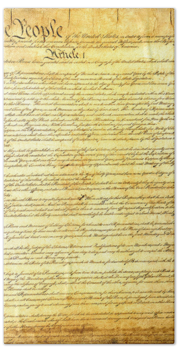 Constitution Bath Sheet featuring the mixed media The Constitution of the United States of America by Design Turnpike