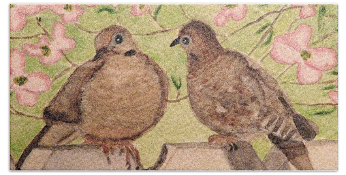 Mourning Doves Bath Towel featuring the painting The Courtship by Angela Davies