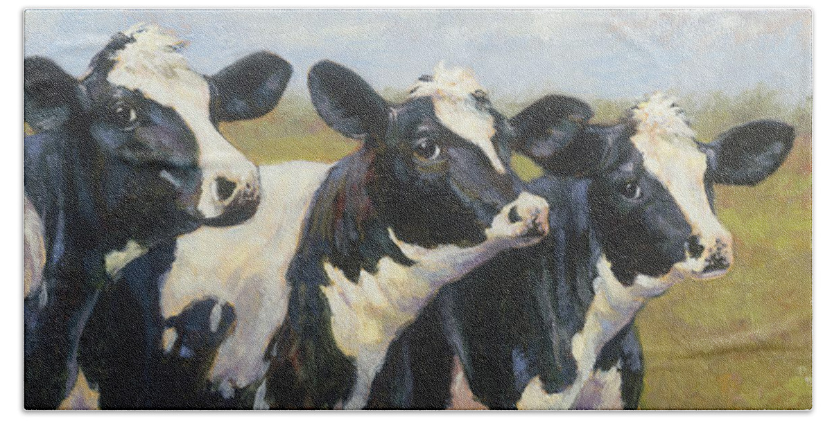 Holsteins Hand Towel featuring the painting The Cow Girls by Tracie Thompson