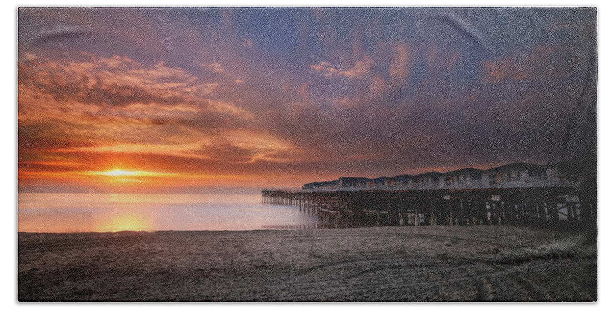 Sunset Bath Towel featuring the photograph The Crystal Pier by Larry Marshall