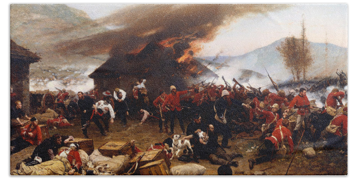 Painting Bath Towel featuring the painting The Defence of Rorke's Drift 1879 by Mountain Dreams