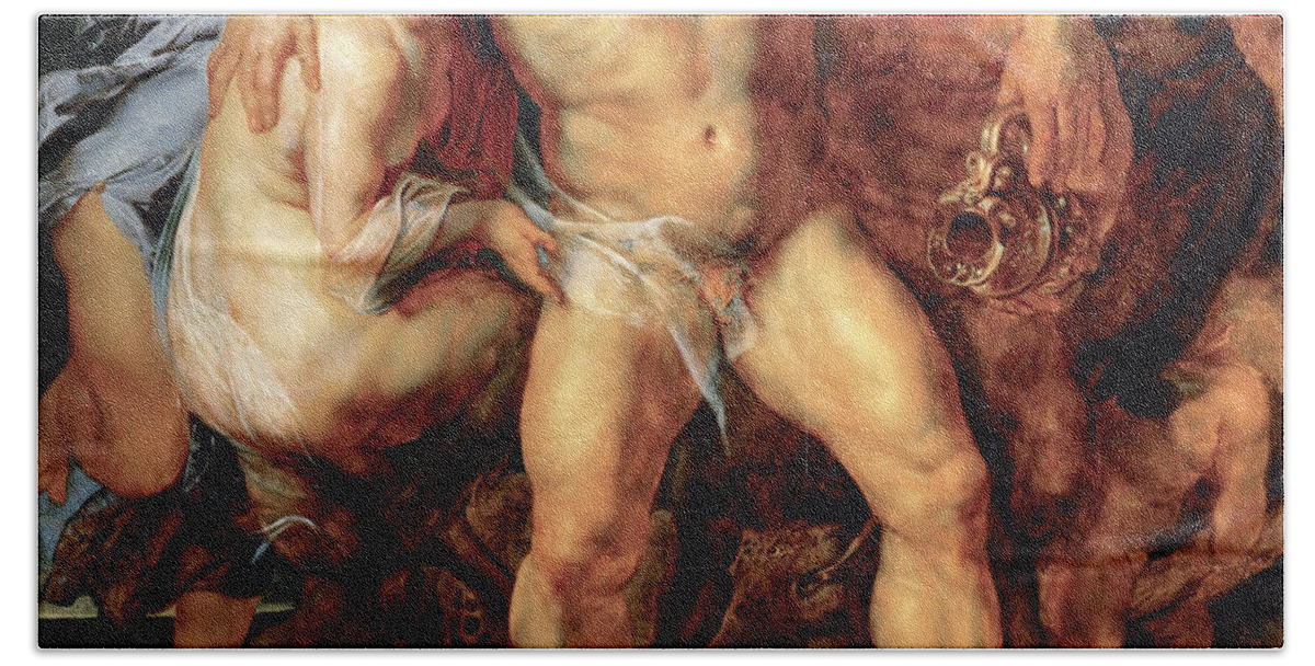 Peter Paul Rubens Bath Towel featuring the painting The Drunken Hercules by Peter Paul Rubens
