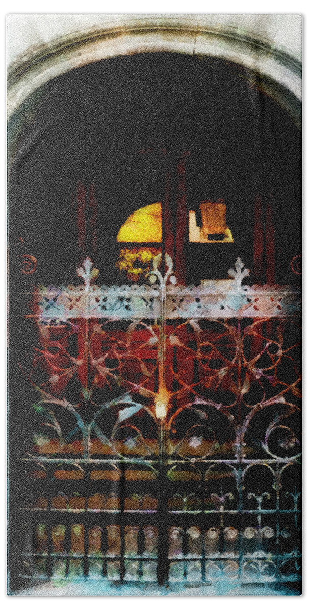 Council Bath Towel featuring the photograph The East Door by Steve Taylor