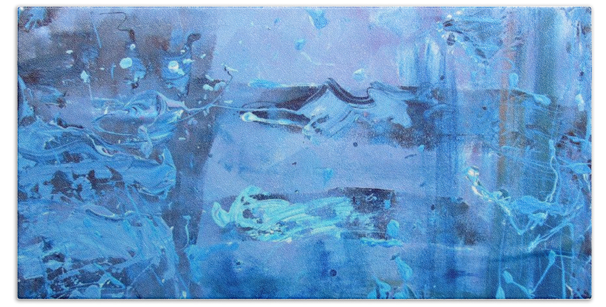 Abstract Shades Of Blues Hand Towel featuring the painting The Feeling of Blue by Rebecca Flores