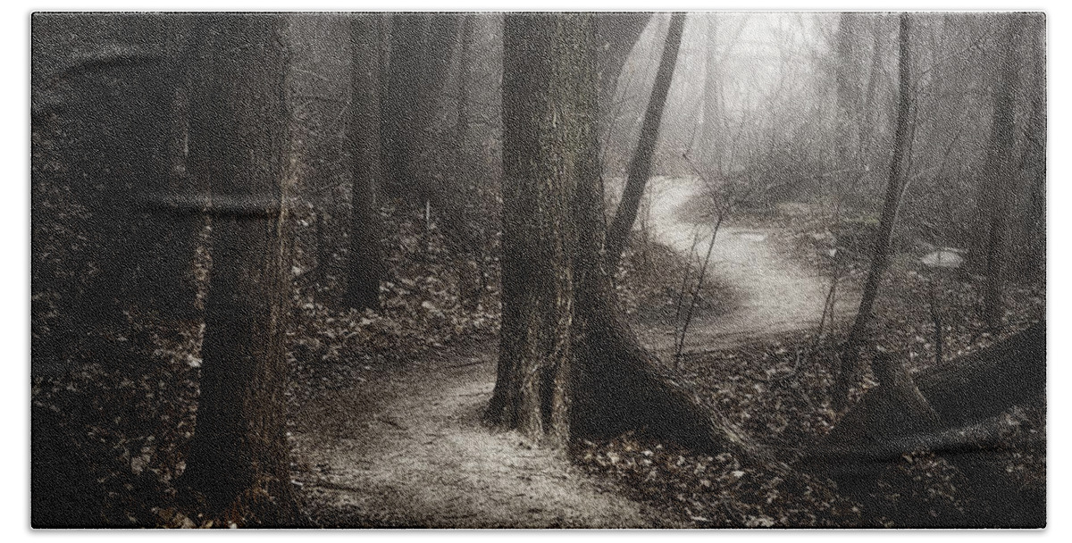 Path Hand Towel featuring the photograph The Foggy Path by Scott Norris