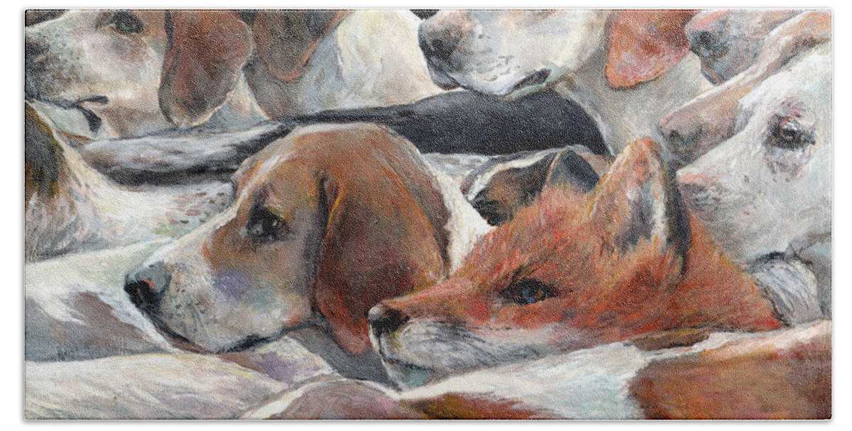 Nature Bath Sheet featuring the painting Fox Hunt by Donna Tucker