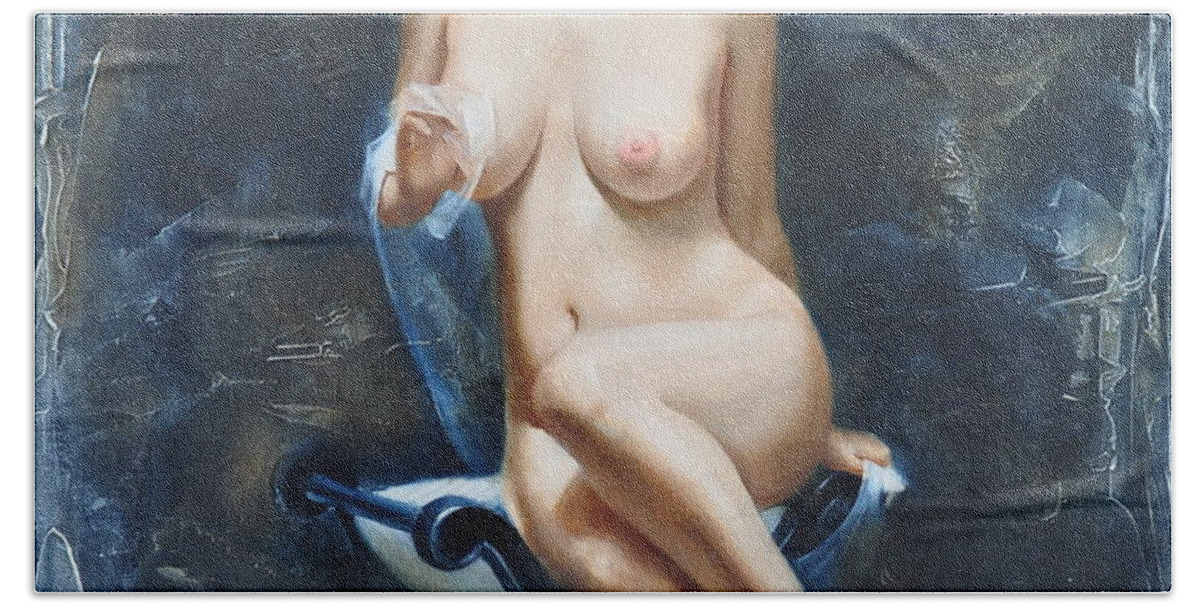 Oil Hand Towel featuring the painting The french model by Sergey Ignatenko