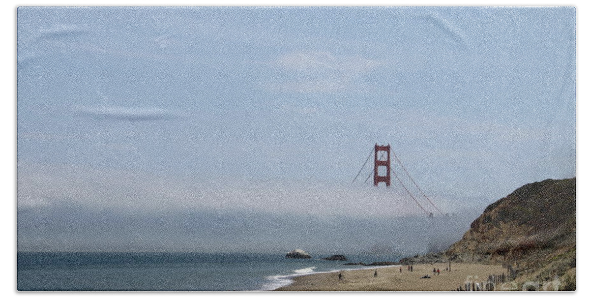 Golden Gate Hand Towel featuring the photograph The Golden Gate In Fog by Christiane Schulze Art And Photography