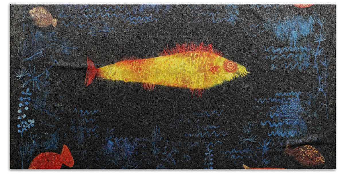 Paul Klee Bath Towel featuring the painting The Goldfish by Paul Klee