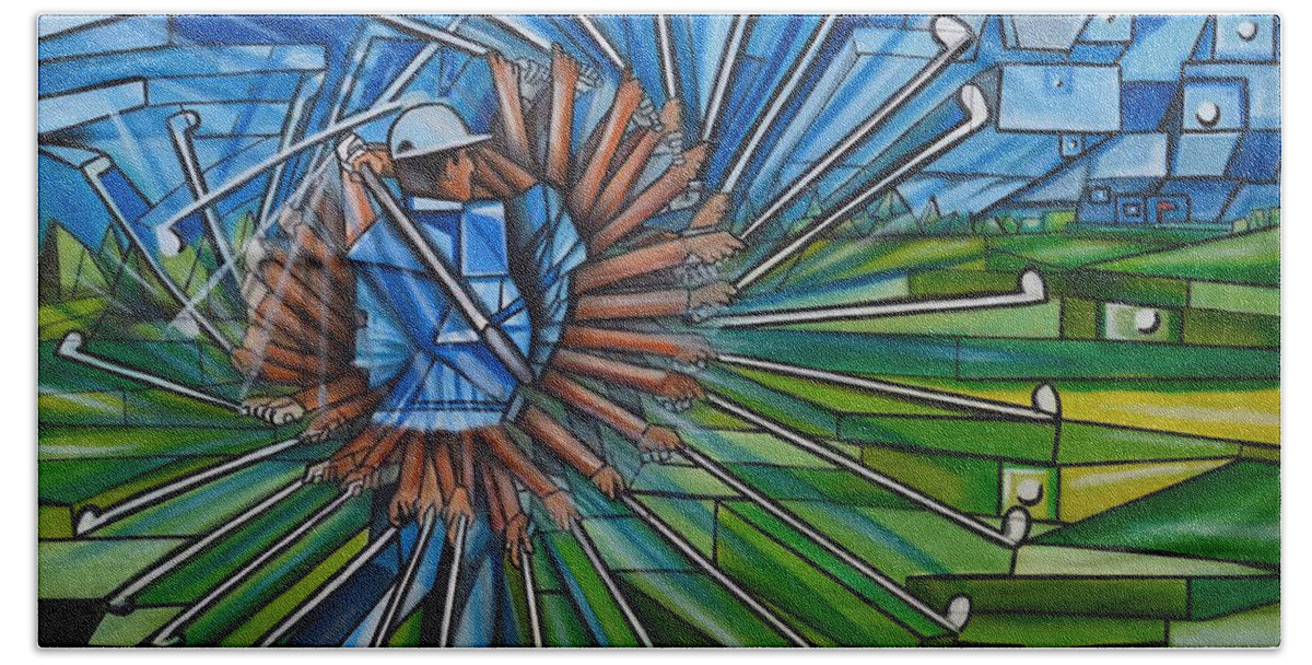 Golf Bath Towel featuring the painting The Golfer by Ruben Archuleta - Art Gallery