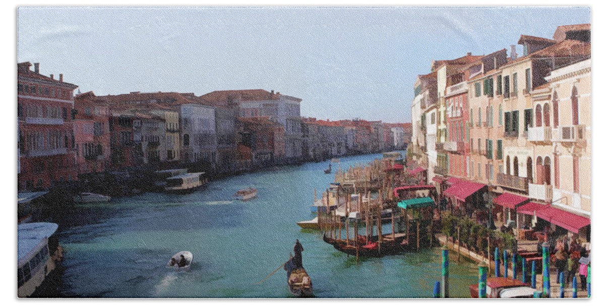 Venice Image Bath Towel featuring the photograph The Grand Canal Venice Oil Effect by Tom Prendergast