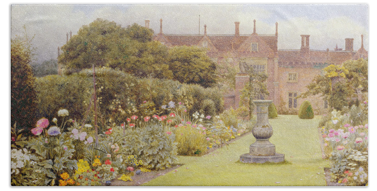 Home Of Lord Tollemache Hand Towel featuring the drawing The Grass Walk, Helmingham Hall, 1892 by Henry Terry