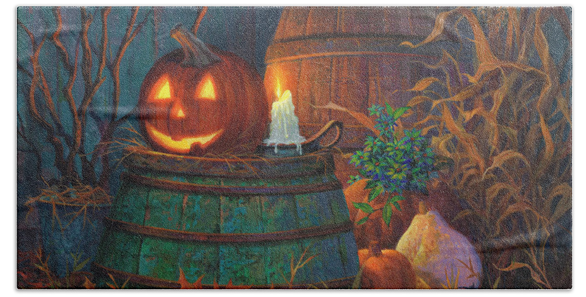 Michael Humphries Hand Towel featuring the painting The Great Pumpkin by Michael Humphries