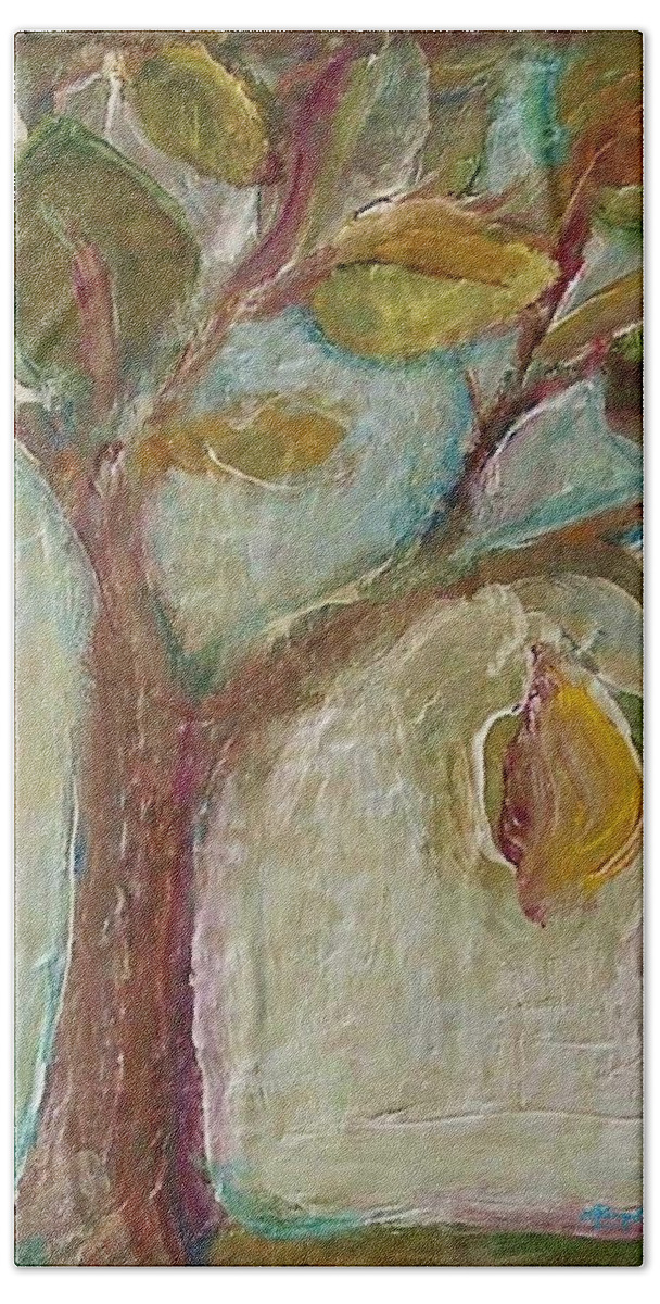Modern Landscape Bath Towel featuring the painting The Growing Tree by Mary Wolf