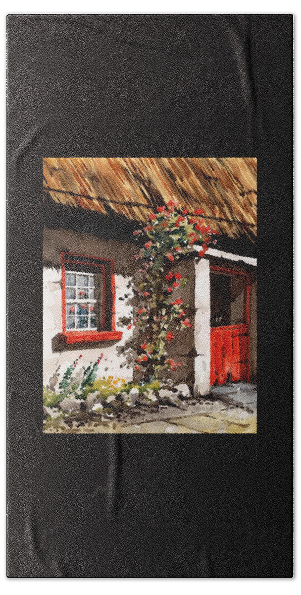 Irish Cottages Hand Towel featuring the painting The Half Door by Val Byrne