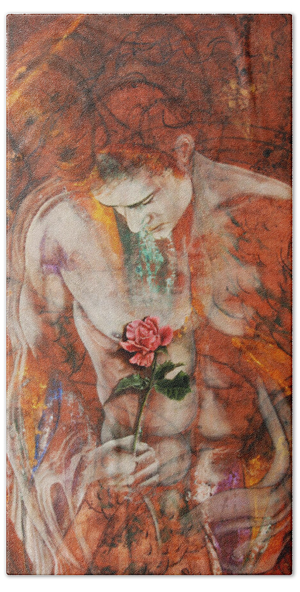 Giorgio Bath Towel featuring the painting The Heart Finds Peace Through Love by Giorgio Tuscani