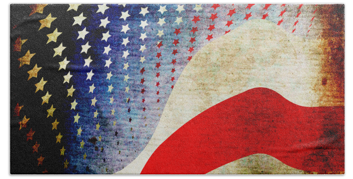 Usa Bath Towel featuring the mixed media The High Flying Flag by Angelina Tamez